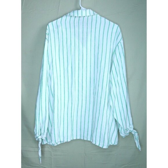 Scoop Linen Blend Shirt Women's Size XXL (20) Dress Tie Sleeve Cuffs Striped EUC - Picture 4 of 9